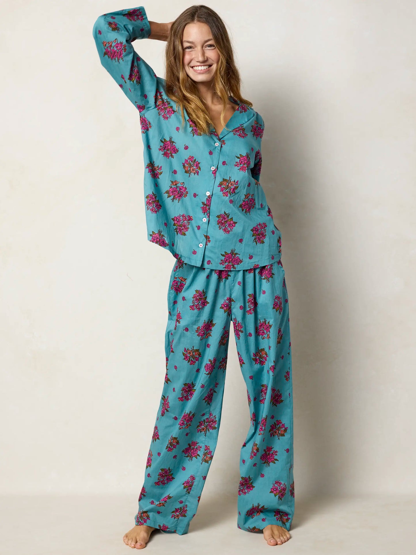 Mix & Match Cotton Pajama Pants - Flower Picking Teal
