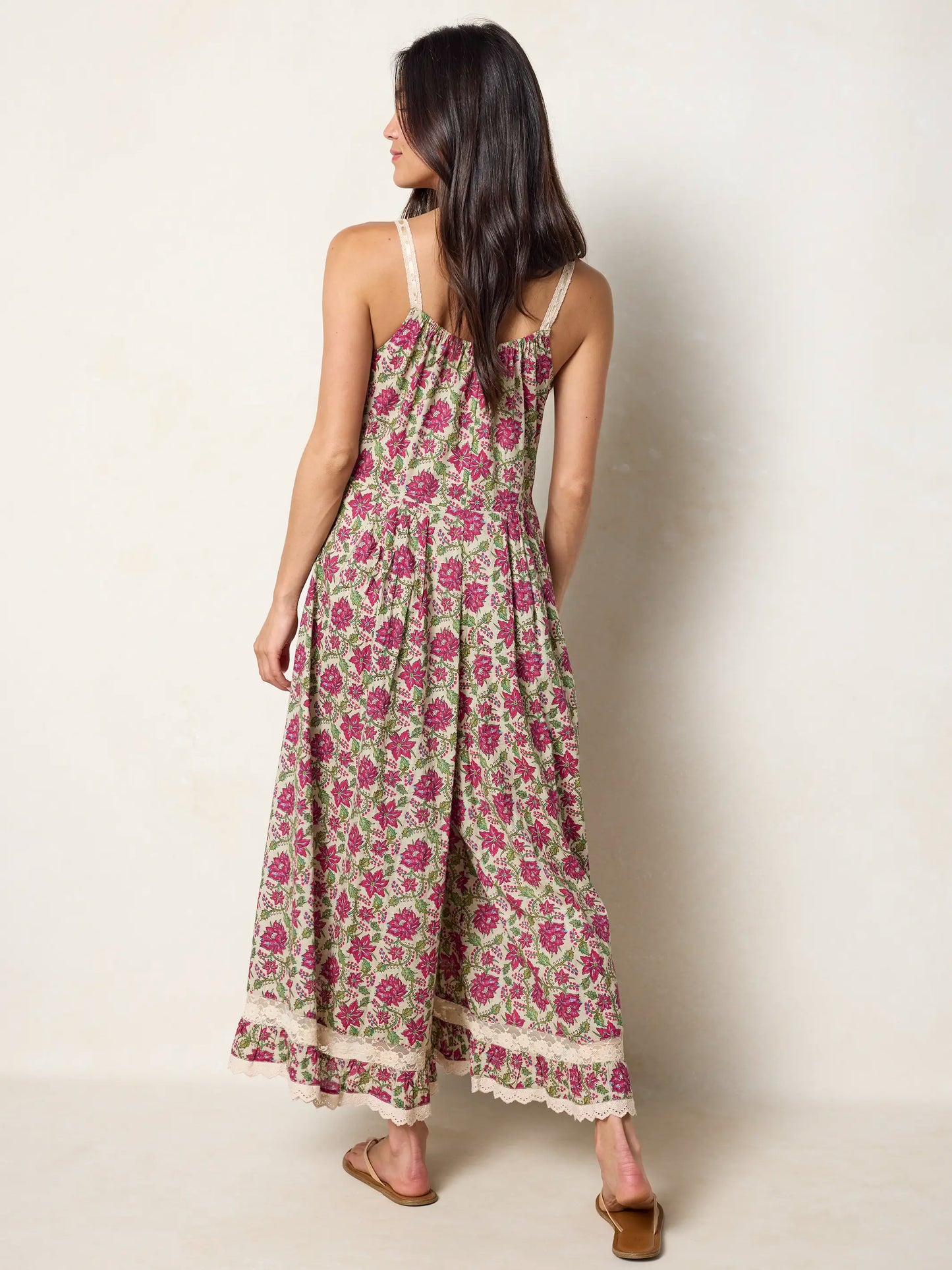 Cotton & Lace Jumpsuit - Cream Red Lotus