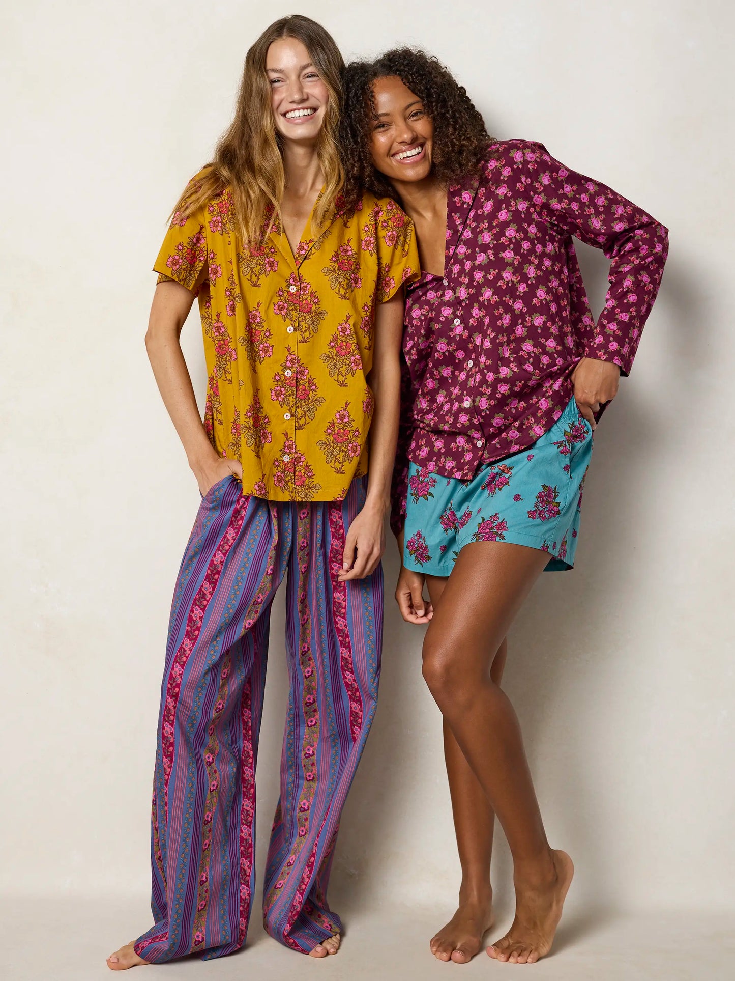 Mix & Match Cotton Long Sleeve Pajama Top - Mari Ditsy Navy