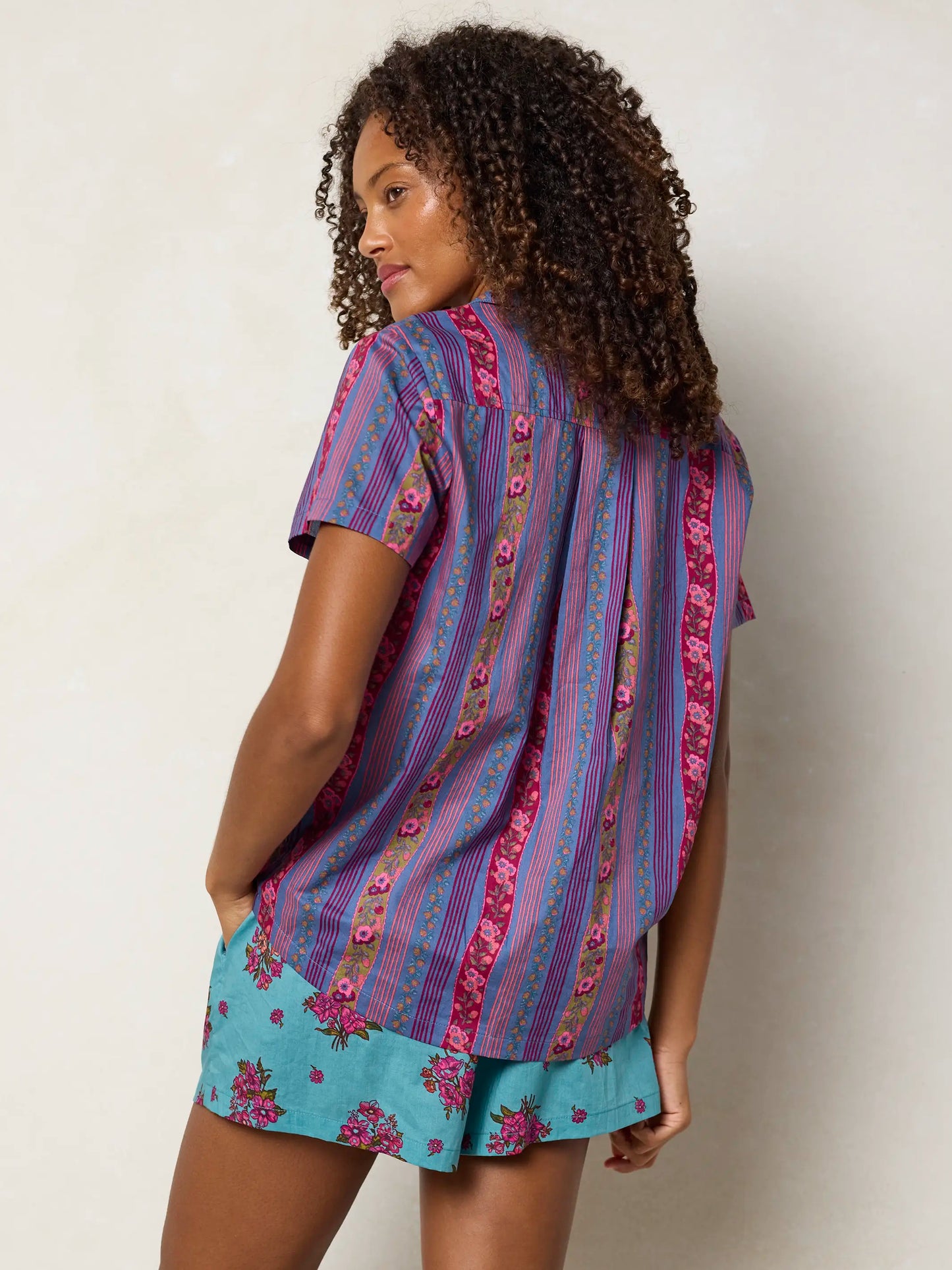 Mix & Match Cotton Pajama Shorts - Flower Picking Teal