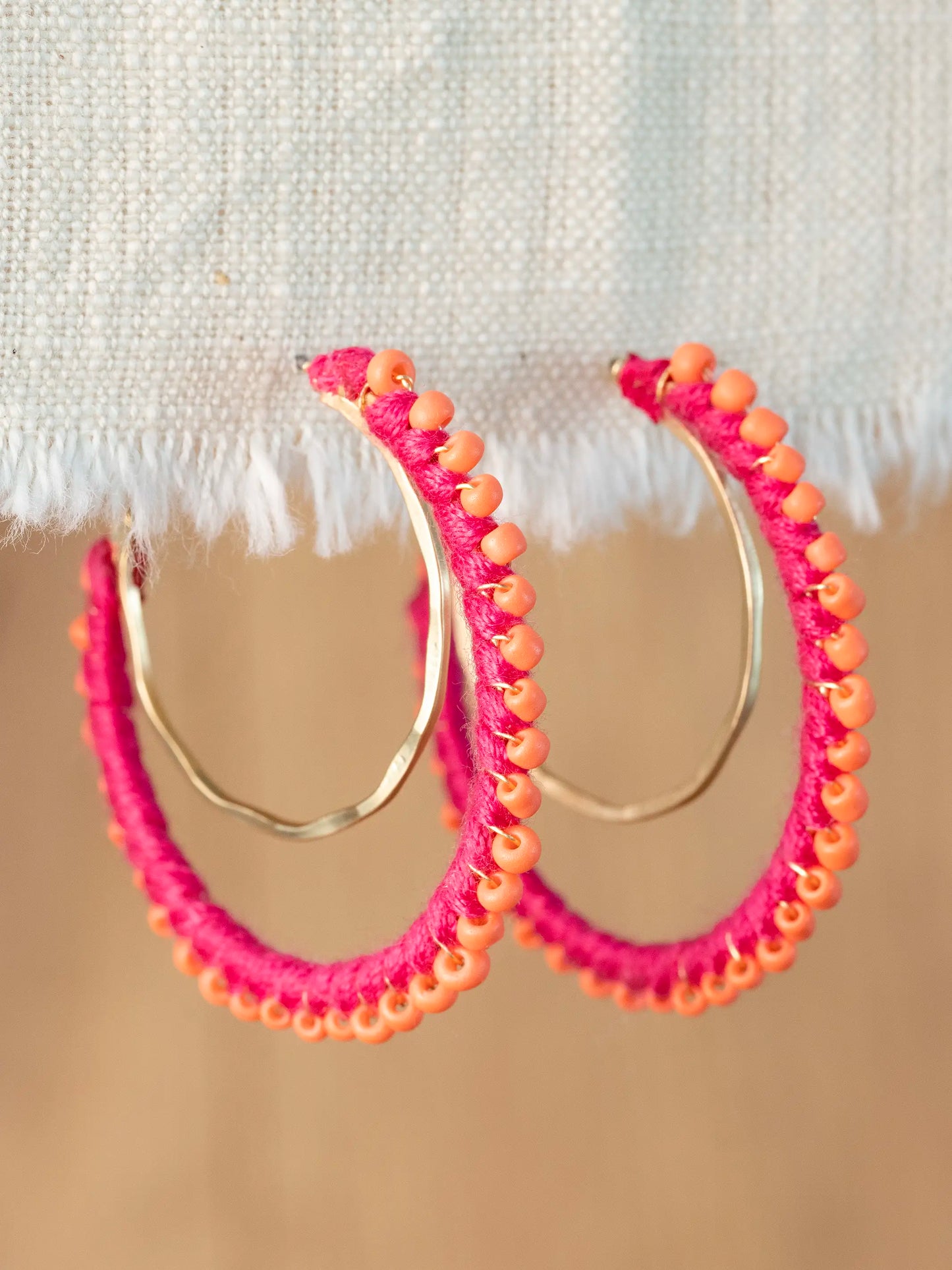 Blushing Crescent Beaded Earrings