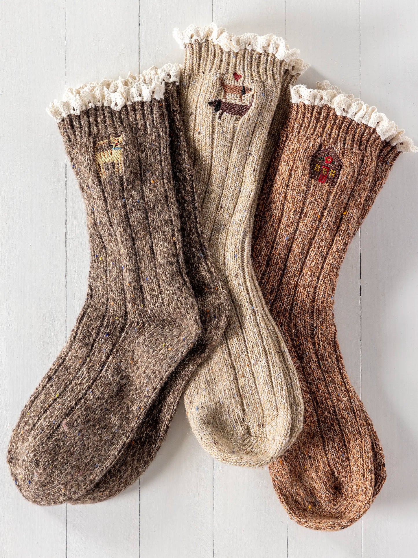 Little Things Embroidered Socks - Cat