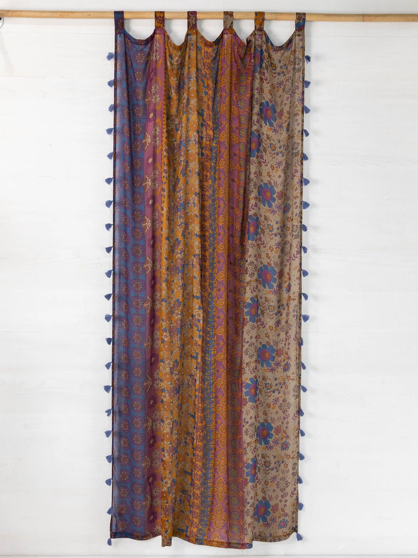 Printed Curtain Panel - Grey Periwinkle Border