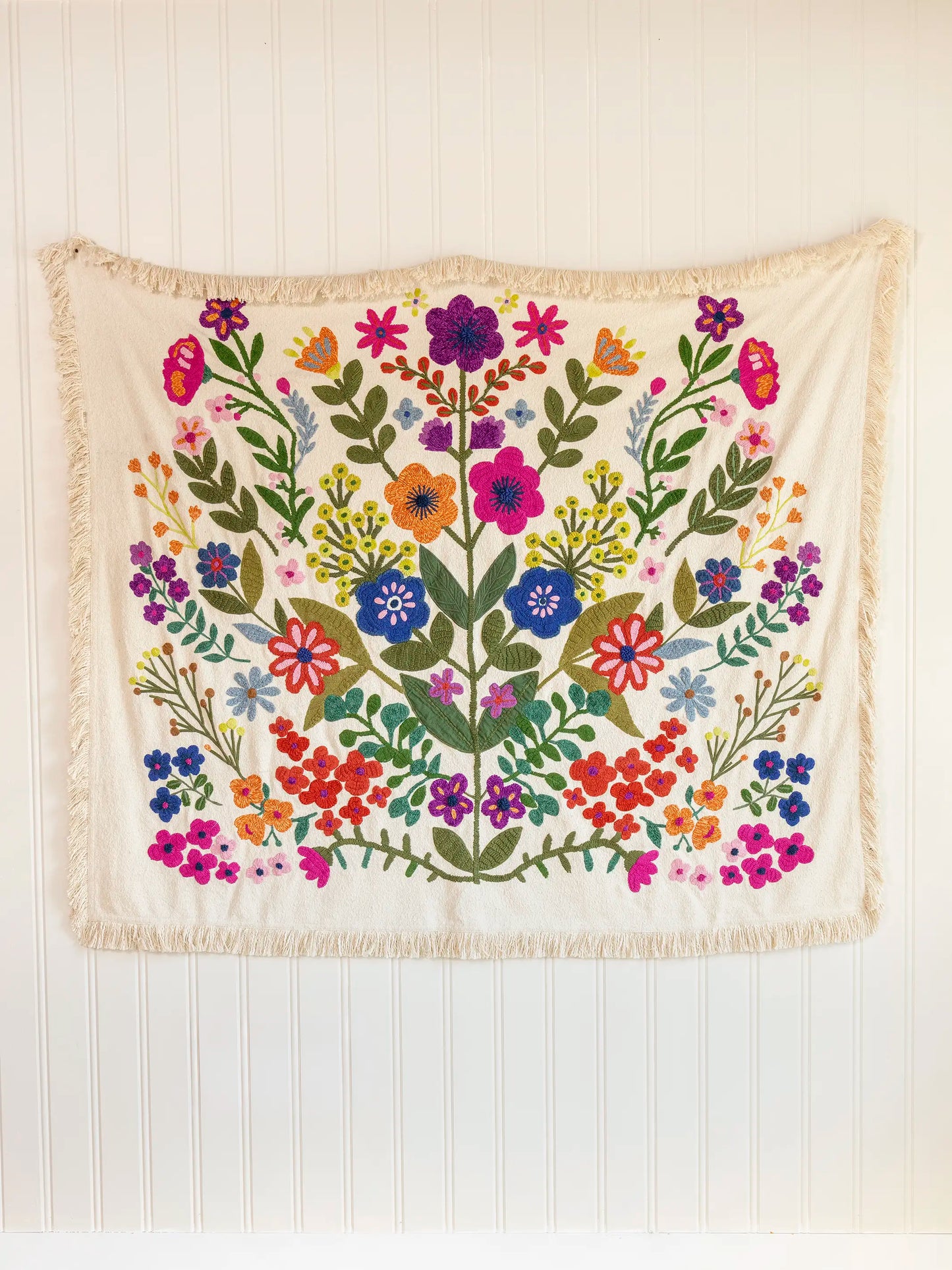 Boucle Embroidered Tapestry - Cream Flower Bouquet