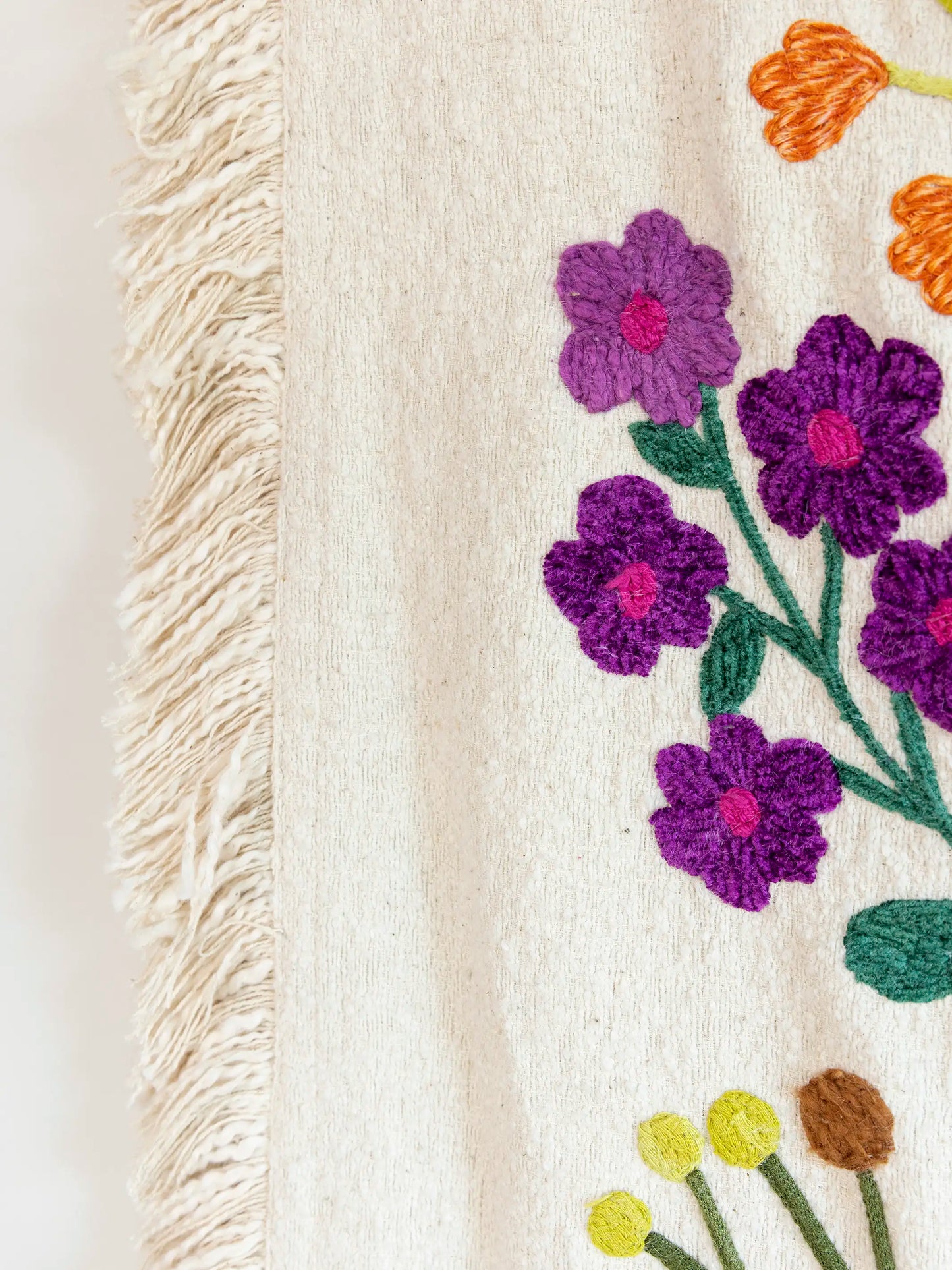 Boucle Embroidered Tapestry - Cream Flower Bouquet