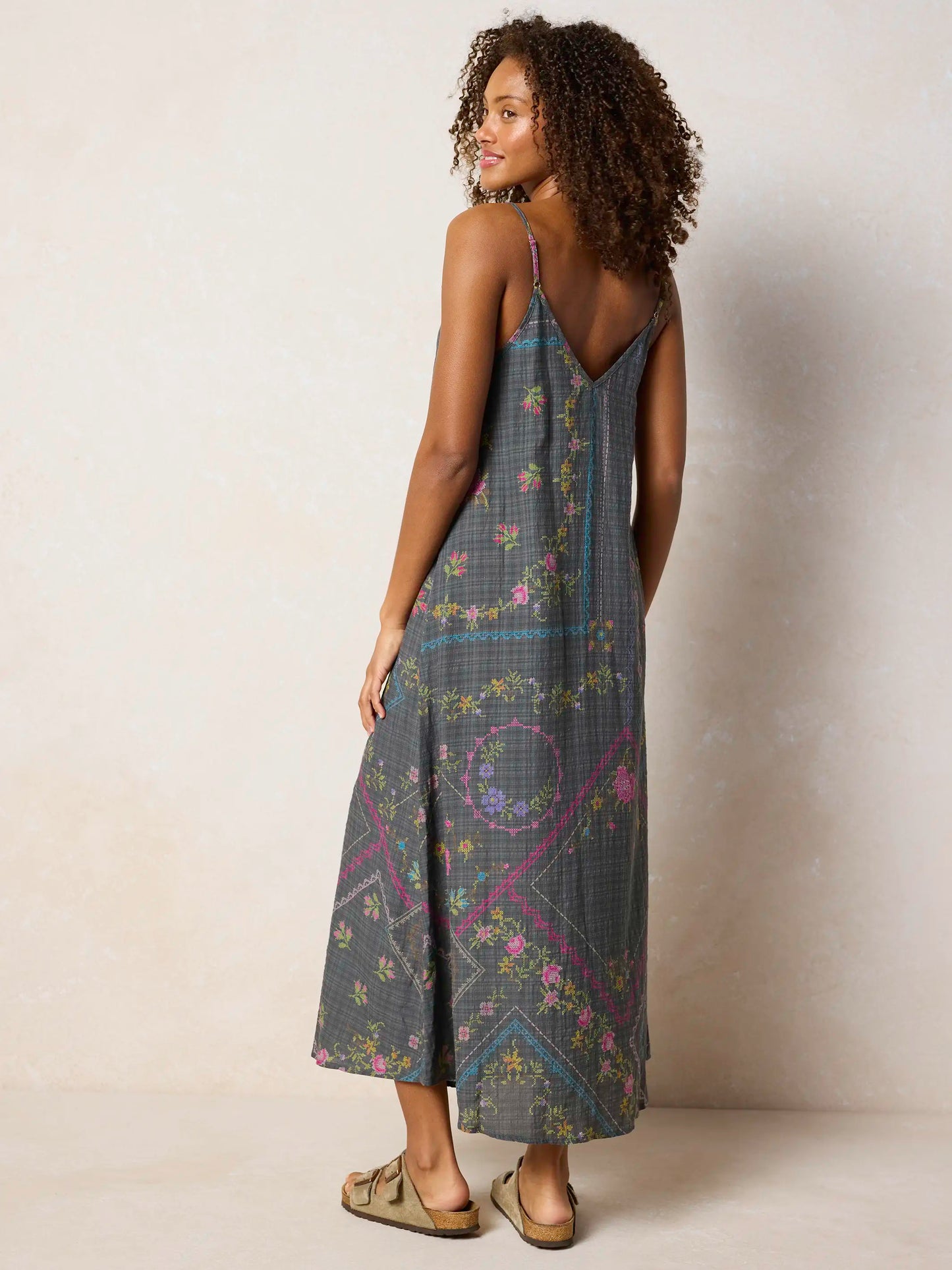 Gracie Slip Maxi Dress - Heirloom Cross Stitch Charcoal
