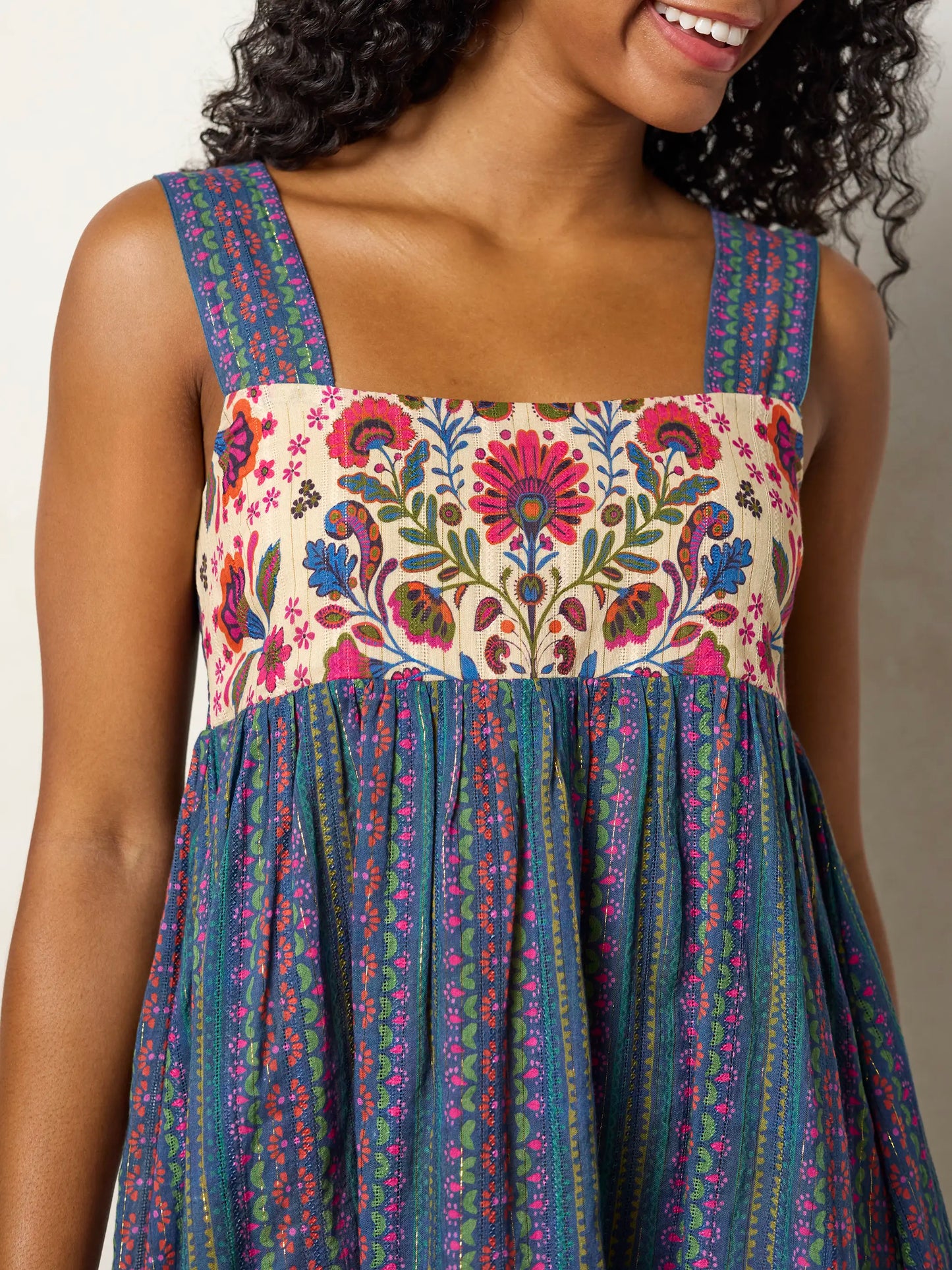 Tricia Mini Dress - Multicolored Folk Stripes