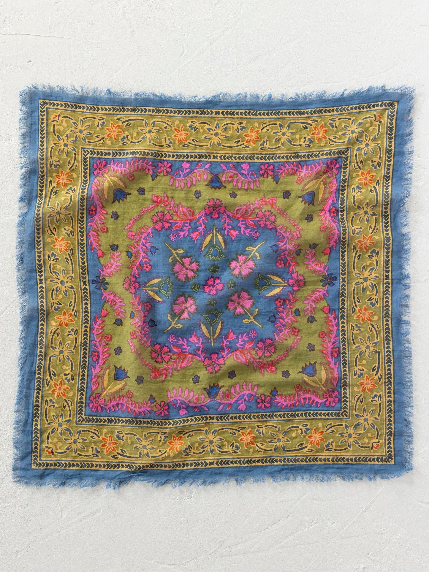 Printed Cotton Bandana - Moss Spring Scarf