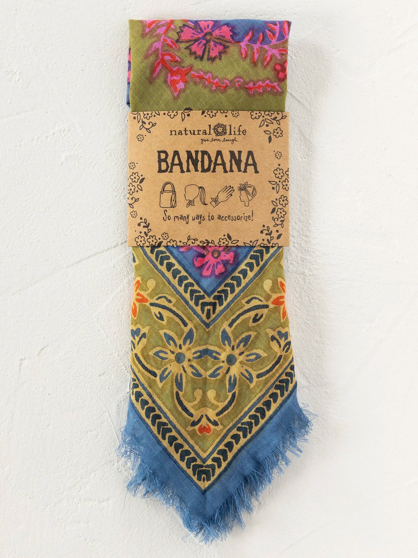 Printed Cotton Bandana - Moss Spring Scarf
