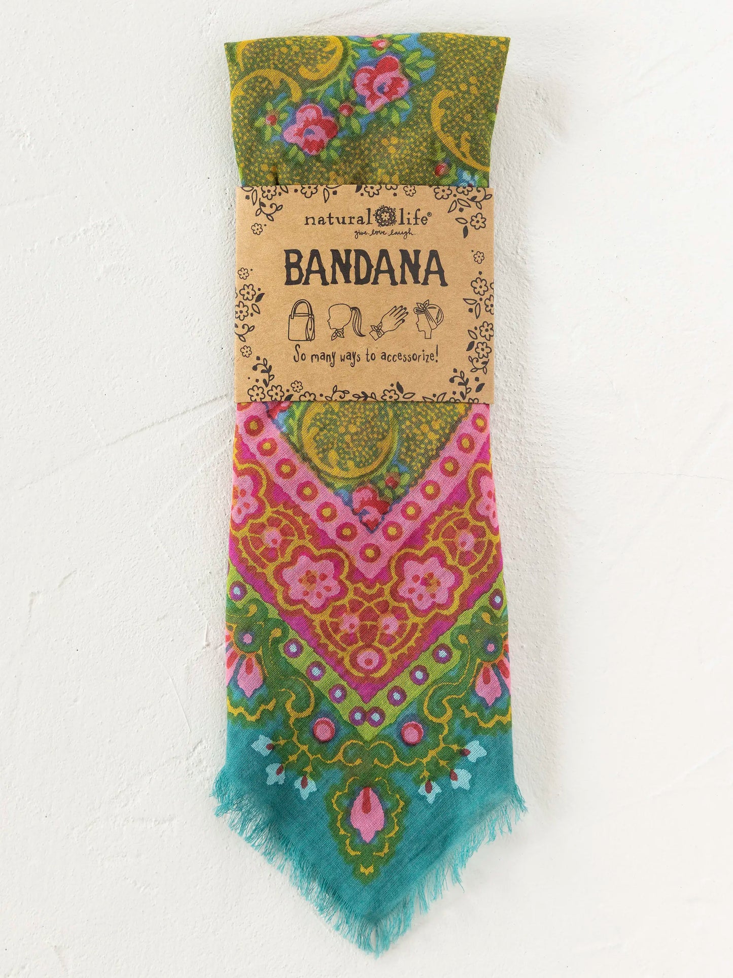 Printed Cotton Bandana - Teal Filigree Scarf