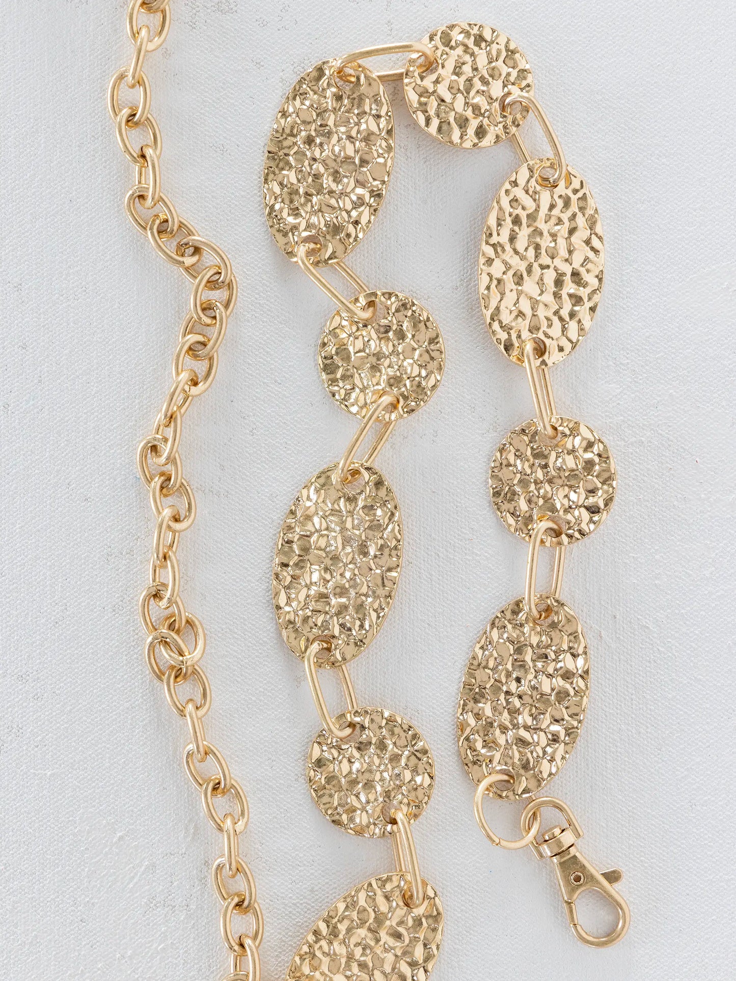 Gold Hammered Chain Belt - Oval