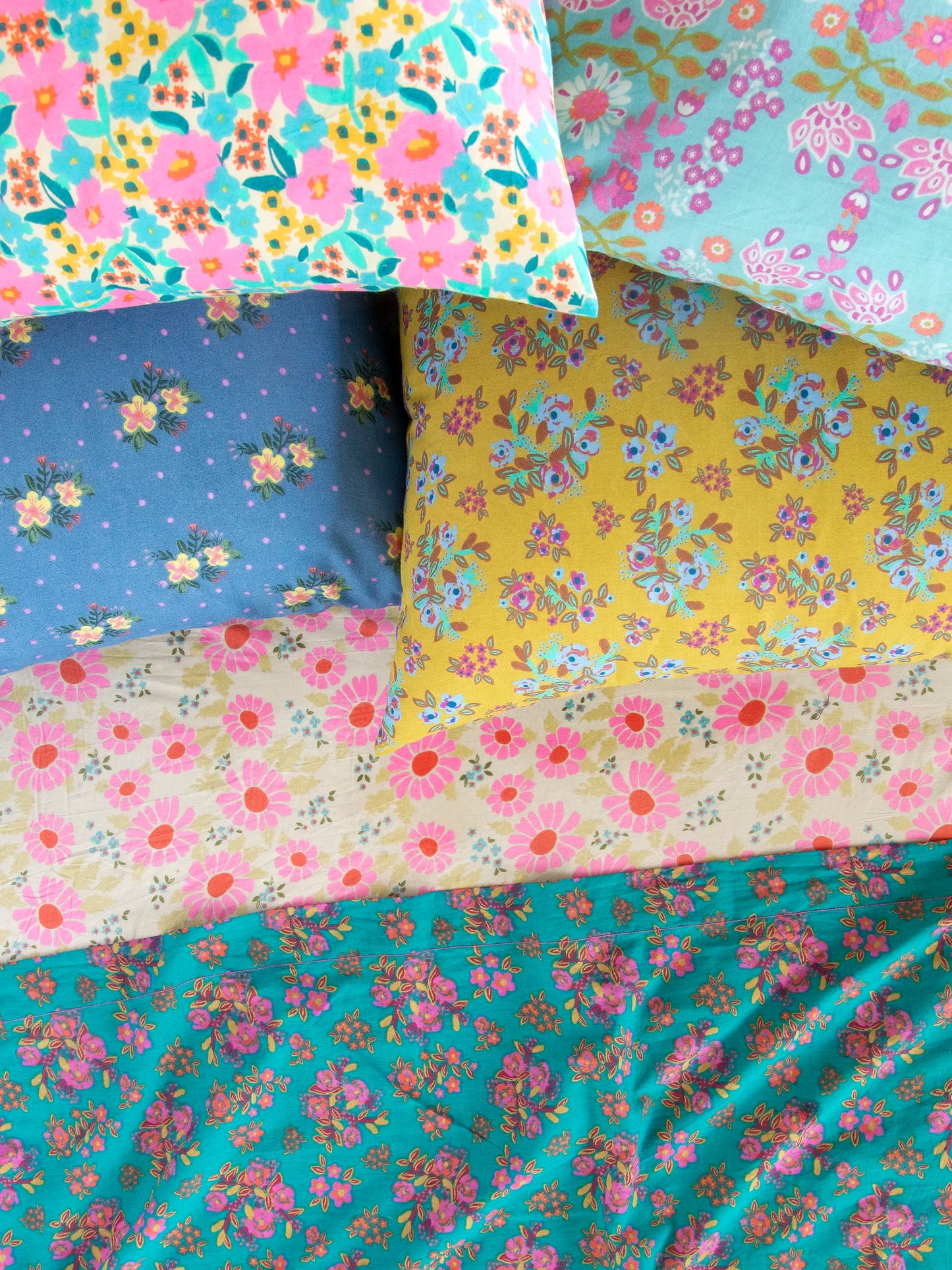 Mix & Match Cotton Pillowcase, Single - Blue Nora