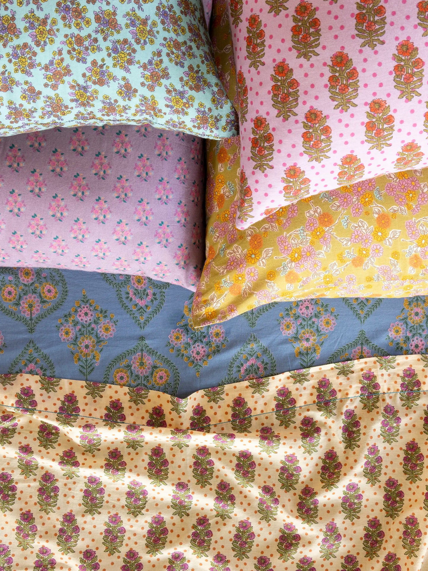 Mix & Match Cotton Pillowcase, Single - Olive Daisy Toss