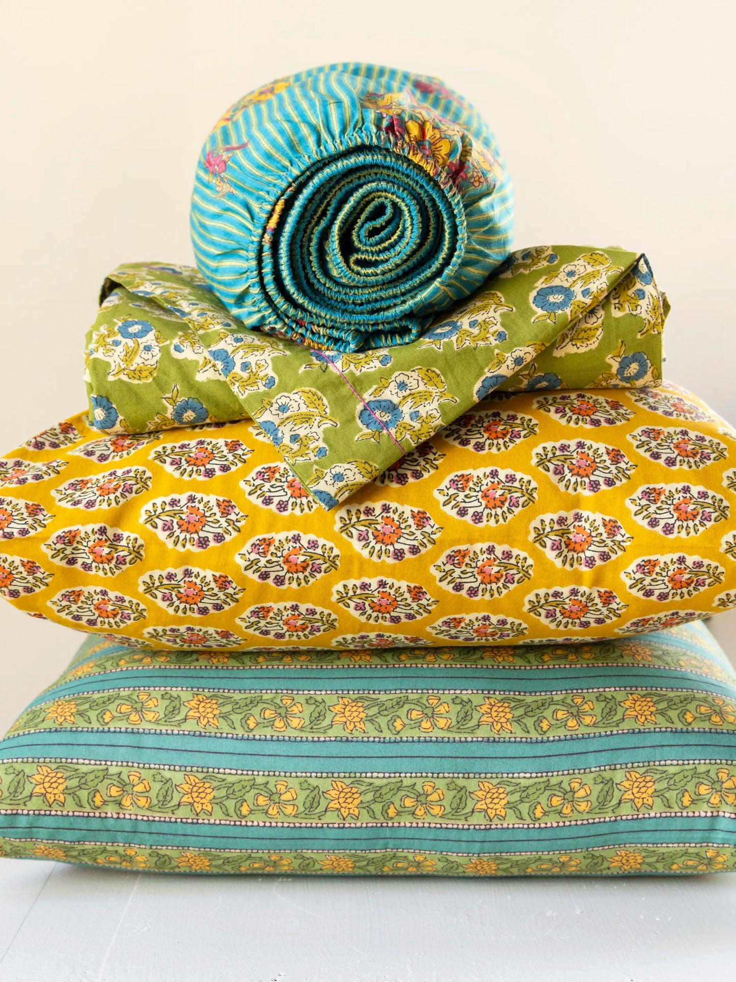 Mix & Match Cotton Flat Sheet - Teal Vines