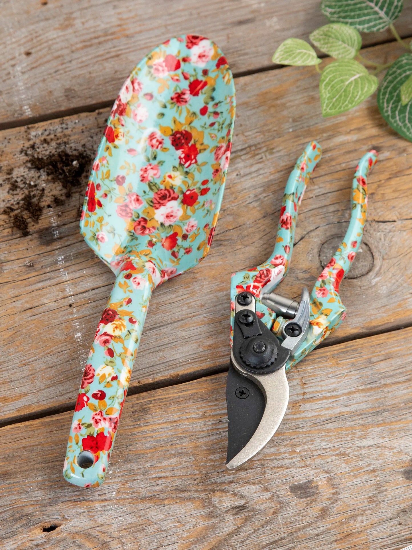 Gardening Shovel & Snips Set - Turquoise Floral