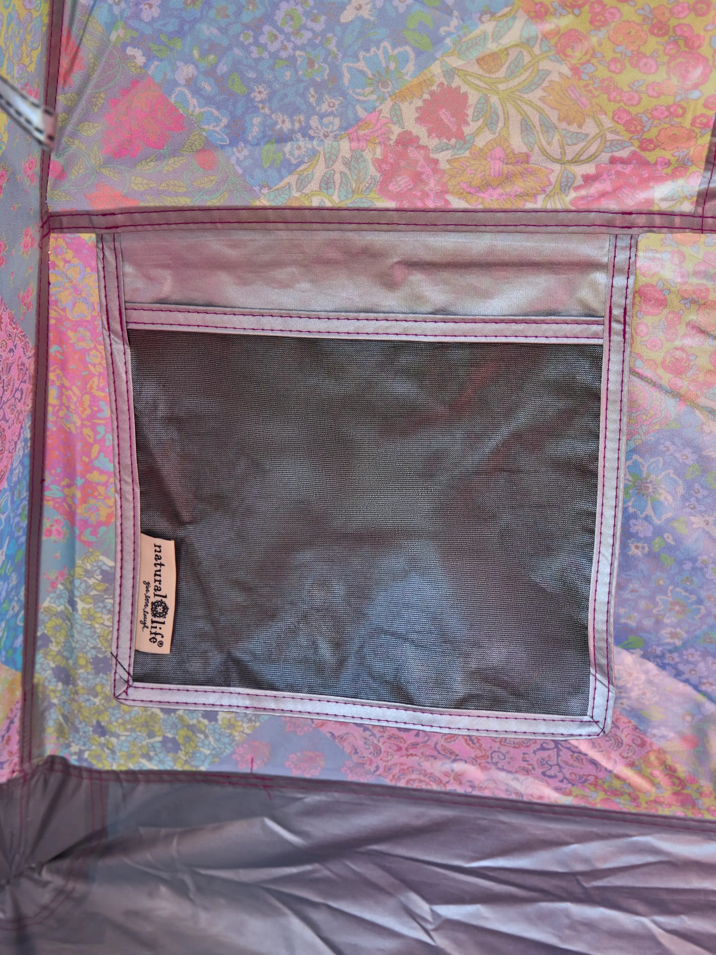 Live Happy Camping Tent - Bright Patchwork Zinnias