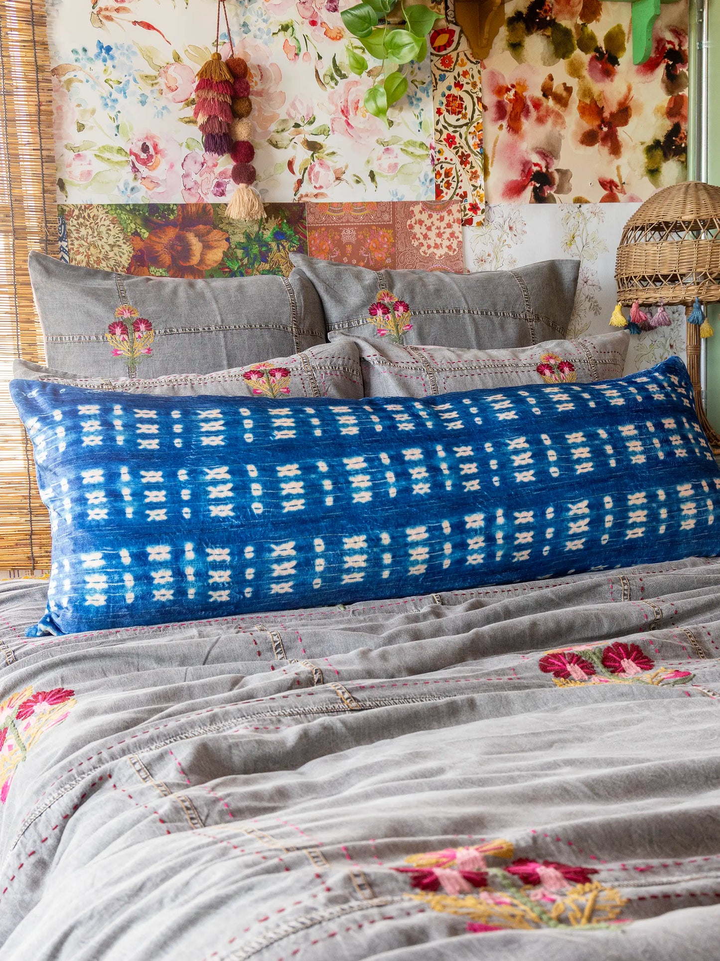 Reversible Cozy Body Pillow Cover - Indigo Shibori Stripe