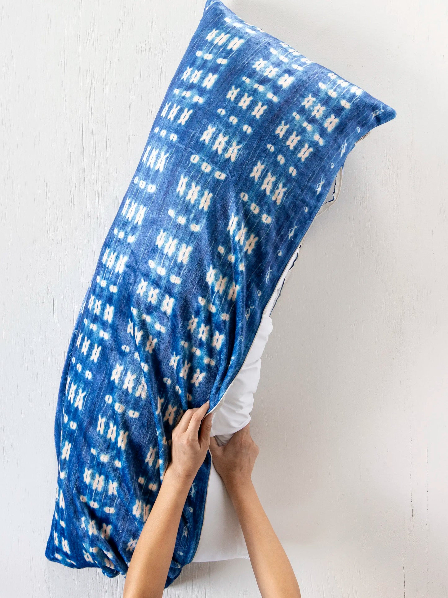 Reversible Cozy Body Pillow Cover - Indigo Shibori Stripe