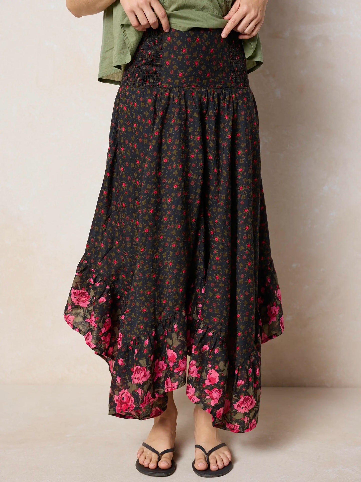 Feelin' Alive Convertible Midi Skirt - Black Fuchsia Floral