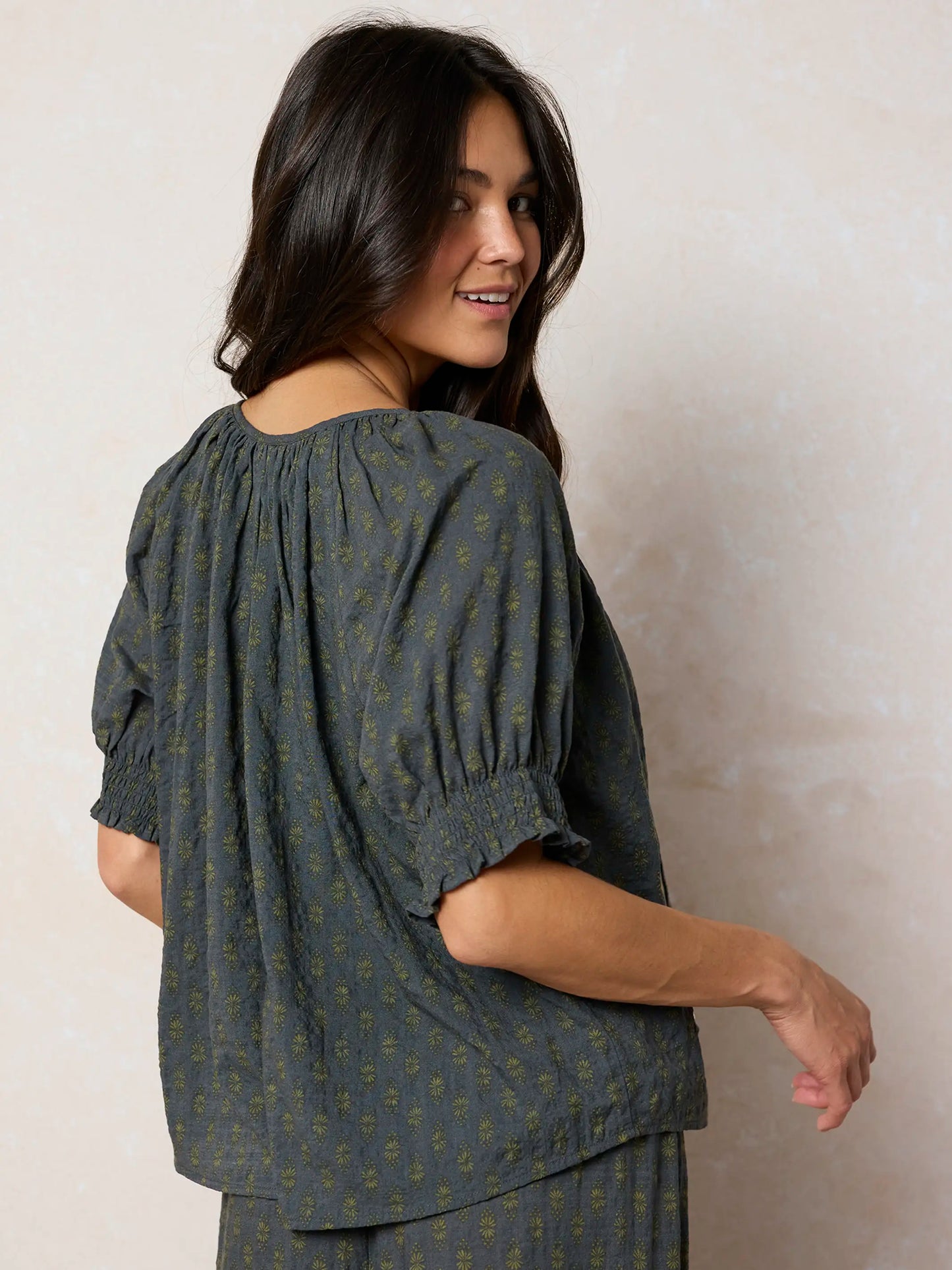 April Embroidered Top - Alma Stamp Charcoal
